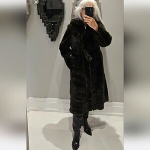 Luxury Dark Brown Faux Fur Hooded Coat - Women's